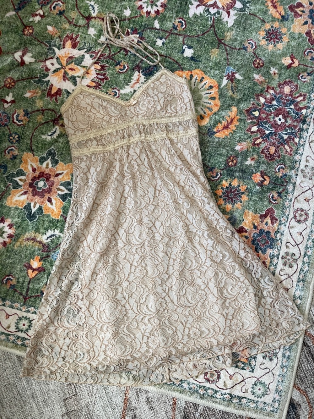 Speechless Strapless Cream Lace Halter A-Line Dress